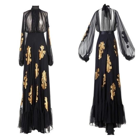 Djaba Diassamidze Mariana Gold Applique Gypsy Drss - Picture 2 of 9